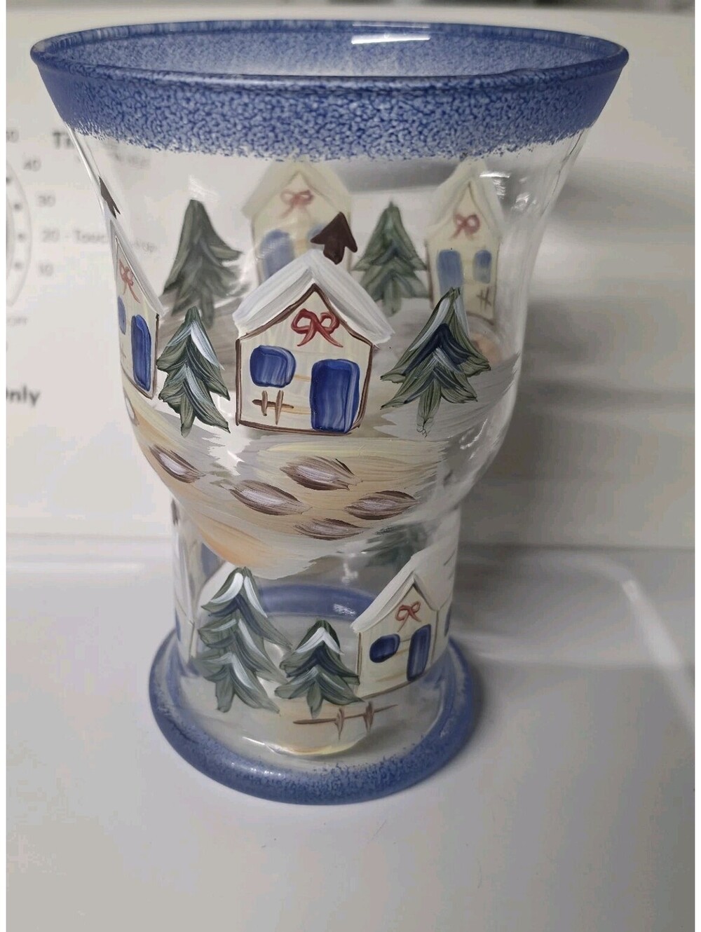 The Cook’s Bazaar Holiday Mountain Lodge Candle Holder Vase Painted Winter Scene